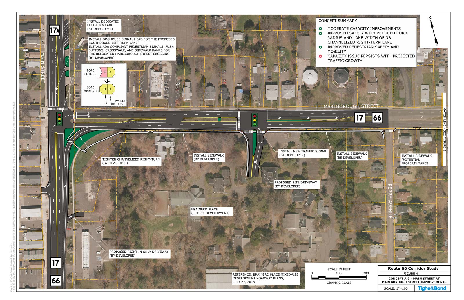 Marlborough Street at Main Street Intersection Improvements (Concept A-3). Route 66 Transportation Study, Portland and East Hampton, CT.