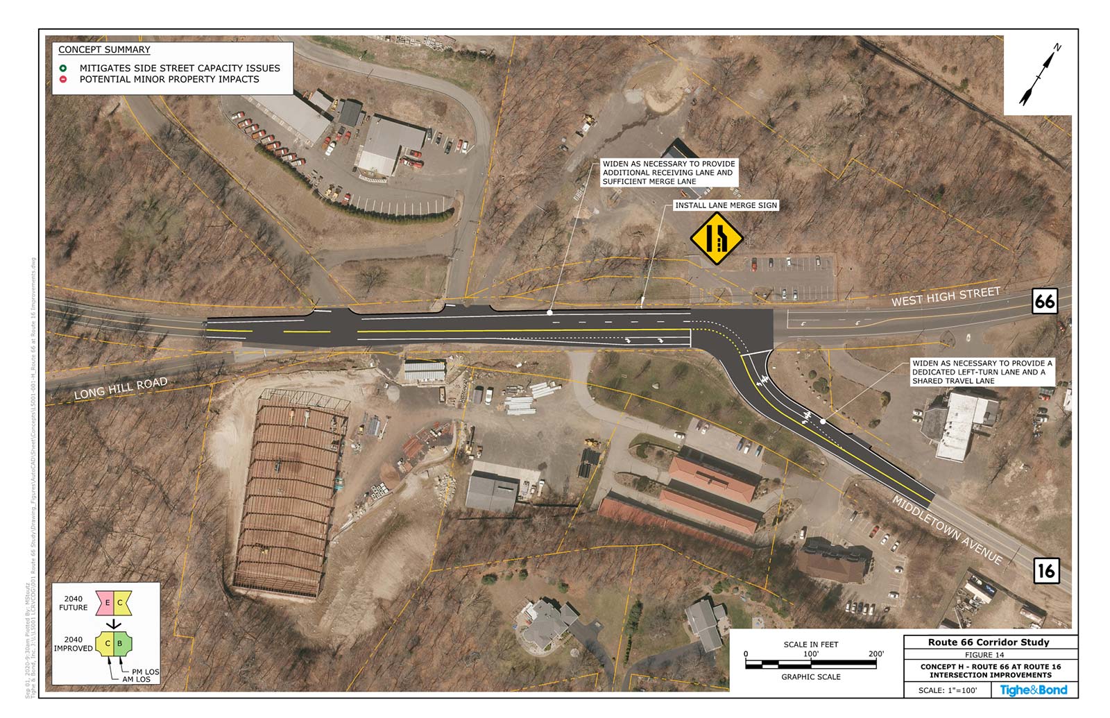 Route 66 at Route 16 and Park & Ride Driveway Intersection Improvements (Concept H). Route 66 Transportation Study, Portland and East Hampton, CT.