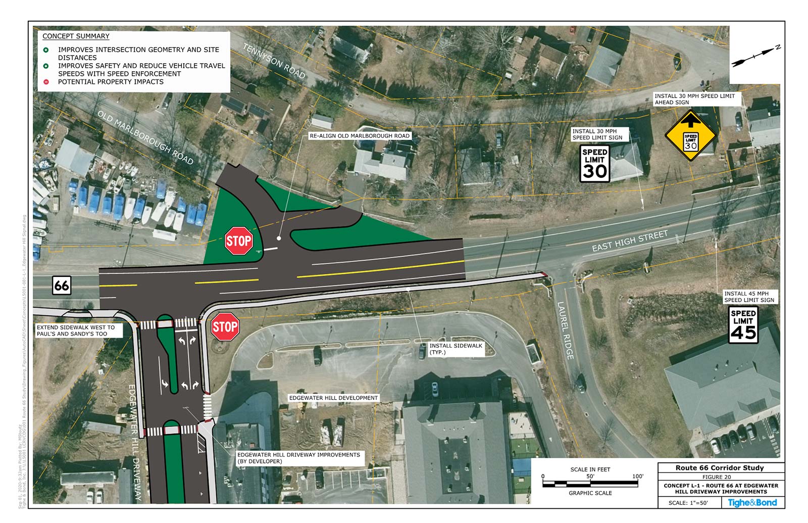 Route 66 at Edgewater Hill Driveway Intersection Improvements (Concept L-1). Route 66 Transportation Study, Portland and East Hampton, CT.