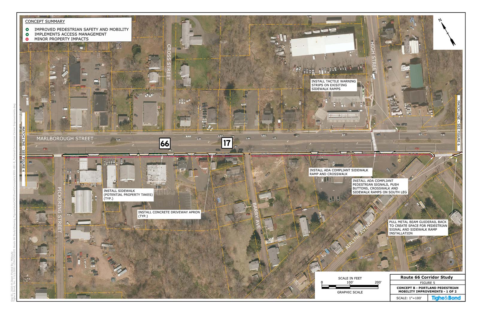 Route 66 Pedestrian Mobility Improvements (Concept B). Route 66 Transportation Study, Portland and East Hampton, CT.
