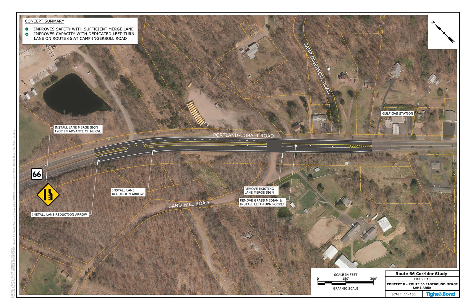 Route 66 Eastbound Merge Lane Area Safety Improvements (Concept D). Route 66 Transportation Study, Portland and East Hampton, CT.